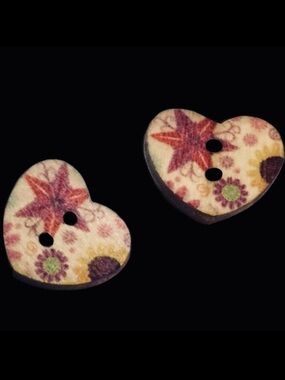 “Patchwork Button Heart” Flower Power Floral Quilt Star Wooden Hippie Boho Studs